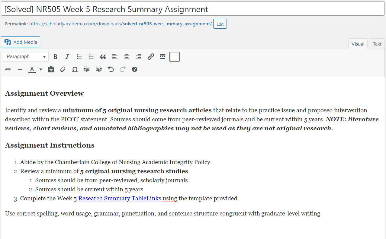 [Solved] NR505 Week 5: Research Summary Assignment