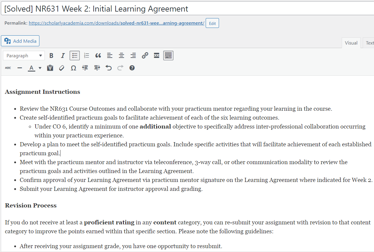 [Solved] NR631 Week 2: Initial Learning Agreement