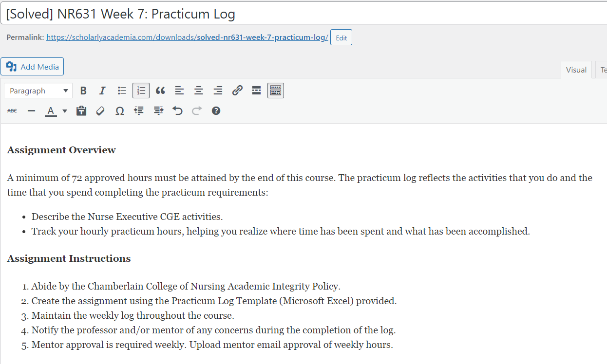 [Solved] NR631 Week 7: Practicum Log