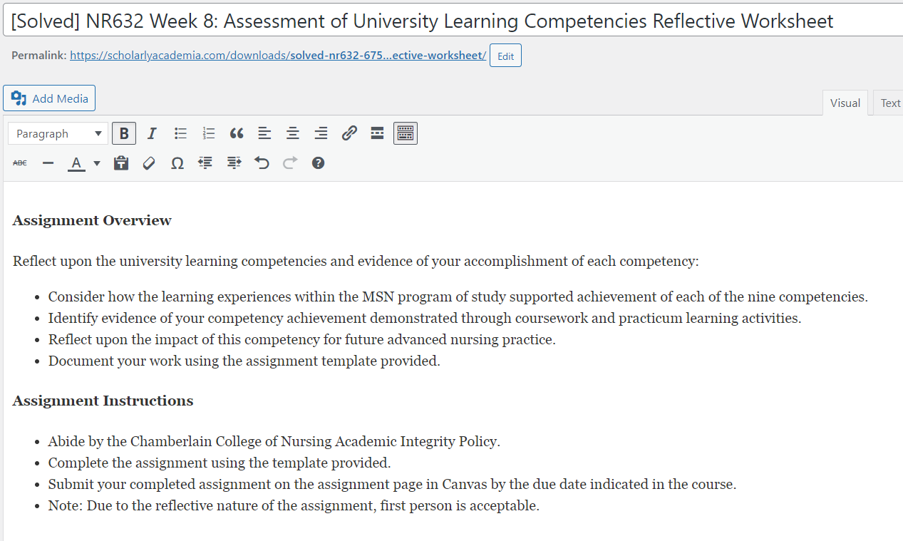 [Solved] NR632 Week 8: Assessment of University Learning Competencies ...
