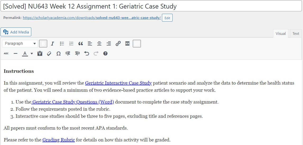 [Solved] NU643 Week 12 Assignment 1: Geriatric Case Study