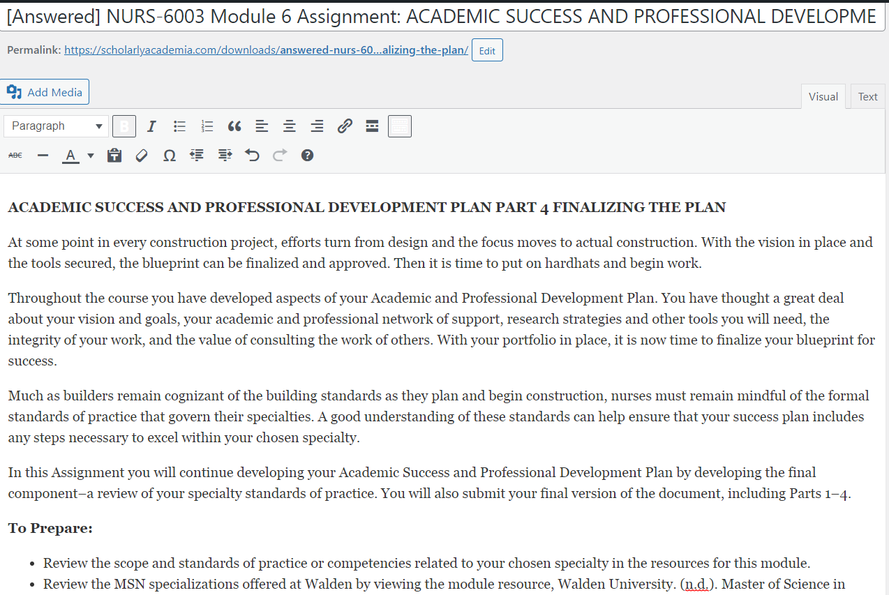 [Answered] NURS-6003 Module 6 Assignment: ACADEMIC SUCCESS AND ...