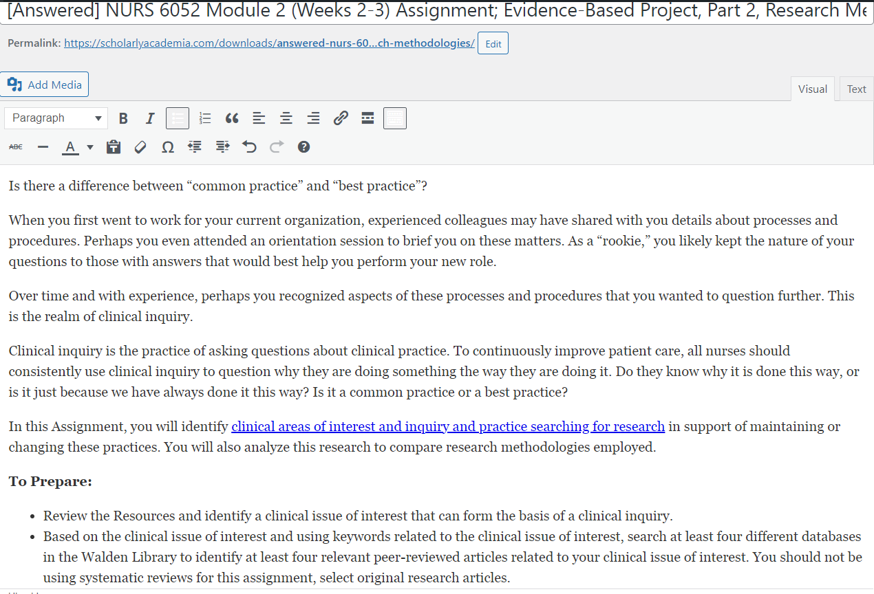 [Answered] NURS 6052 Module 2 (Weeks 2-3) Assignment: Evidence-Based ...