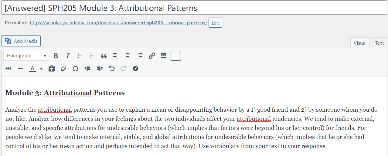 [Answered] SPH205 Module 3: Attributional Patterns