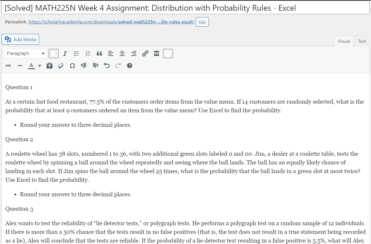 [Solved] MATH225N Week 4 Assignment: Distribution with Probability ...
