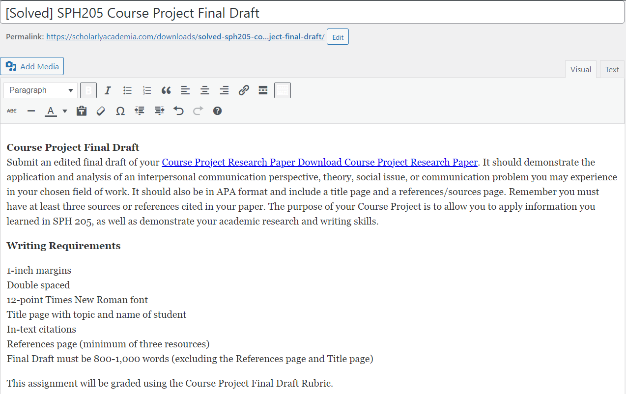 [Solved] SPH205 Course Project Final Draft