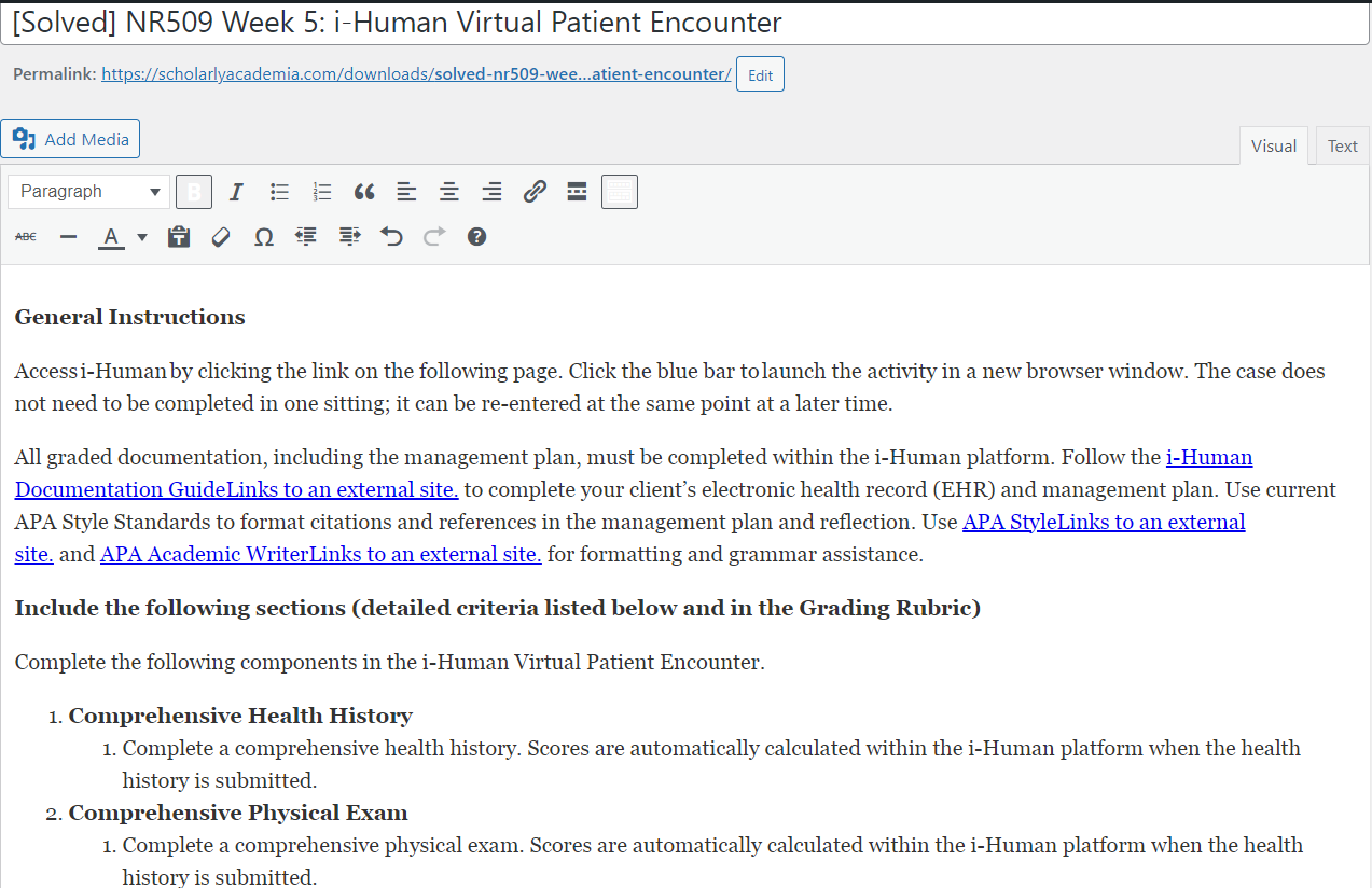 [Solved] NR509 Week 5: i-Human Virtual Patient Encounter