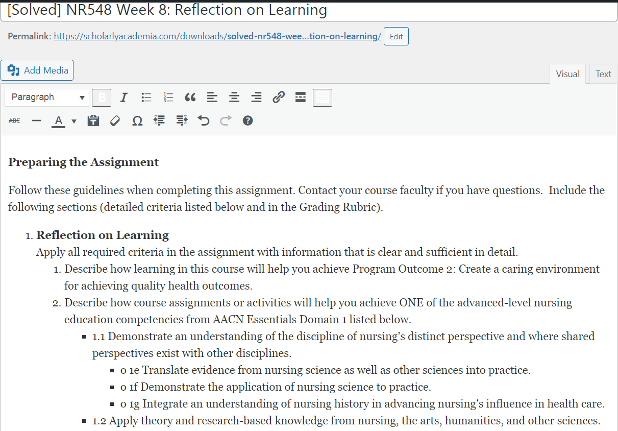 [Solved] NR548 Week 8: Reflection on Learning