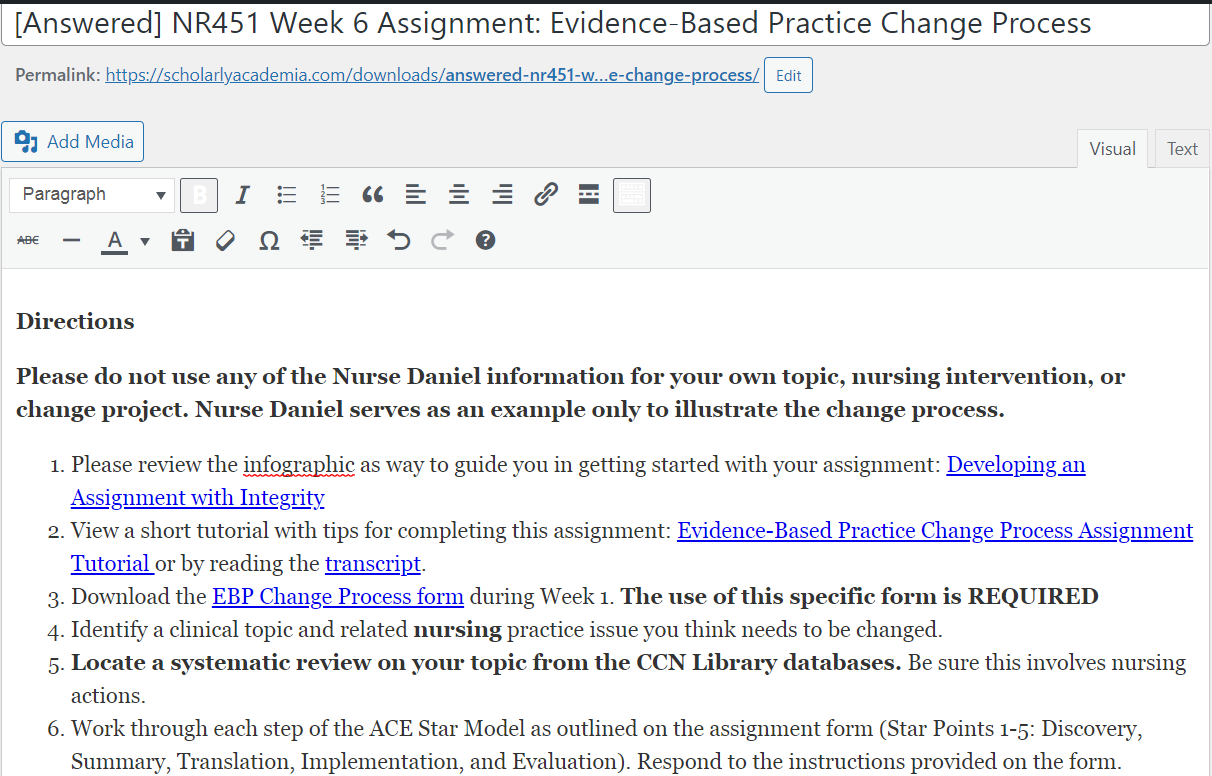 [Answered] NR451 Week 6 Assignment: Evidence-Based Practice Change ...