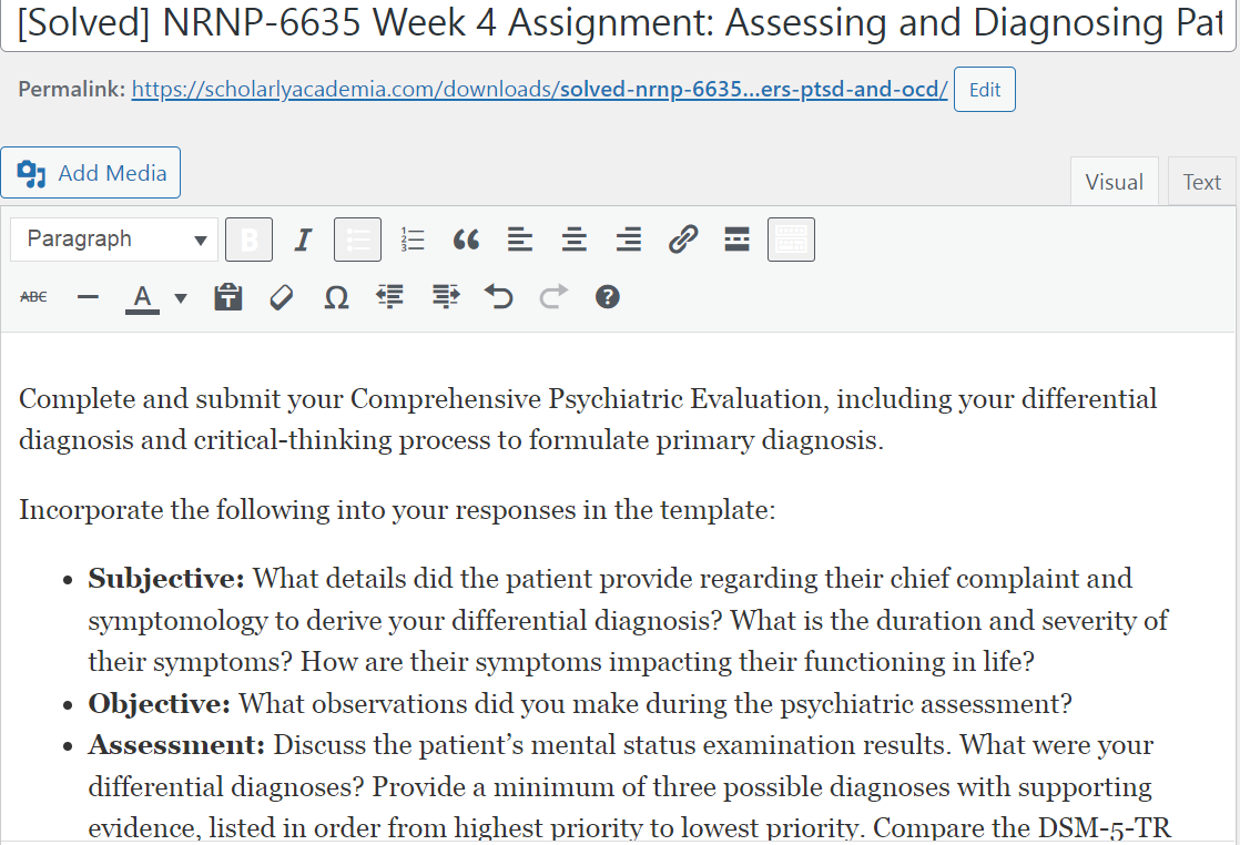 [Solved] NRNP-6635 Week 4 Assignment: Assessing and Diagnosing Patients ...